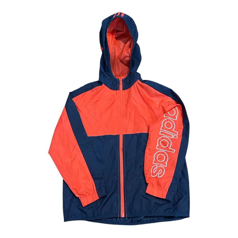 Adidas Orange Navy Blue Full-Zip Windbreaker Boys Jacket